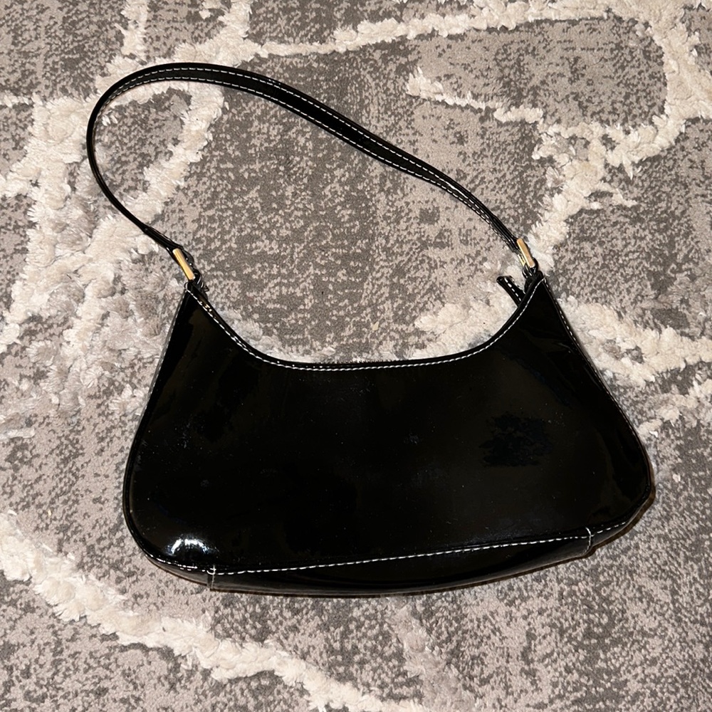 black leather shiny bag